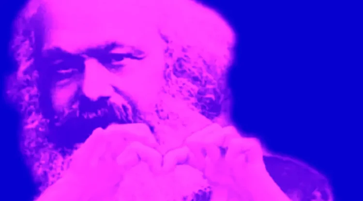 The Deviant Yeshiva, featuring a pink Karl Marx making a a heart sign with his hands.