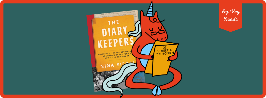 Unicorn reading Nina Siegel's book The Diary Keepers