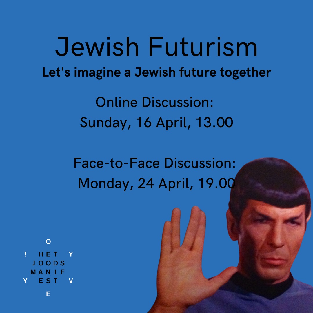 Leonard Nimoy aka Spock on a flyer for Joods Manifest discussion meeting on Jewish Futurism