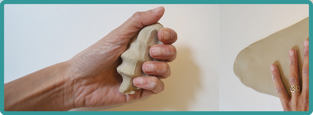 Person holding clay in palm during make your own chanoekia workshop with Oy Vey