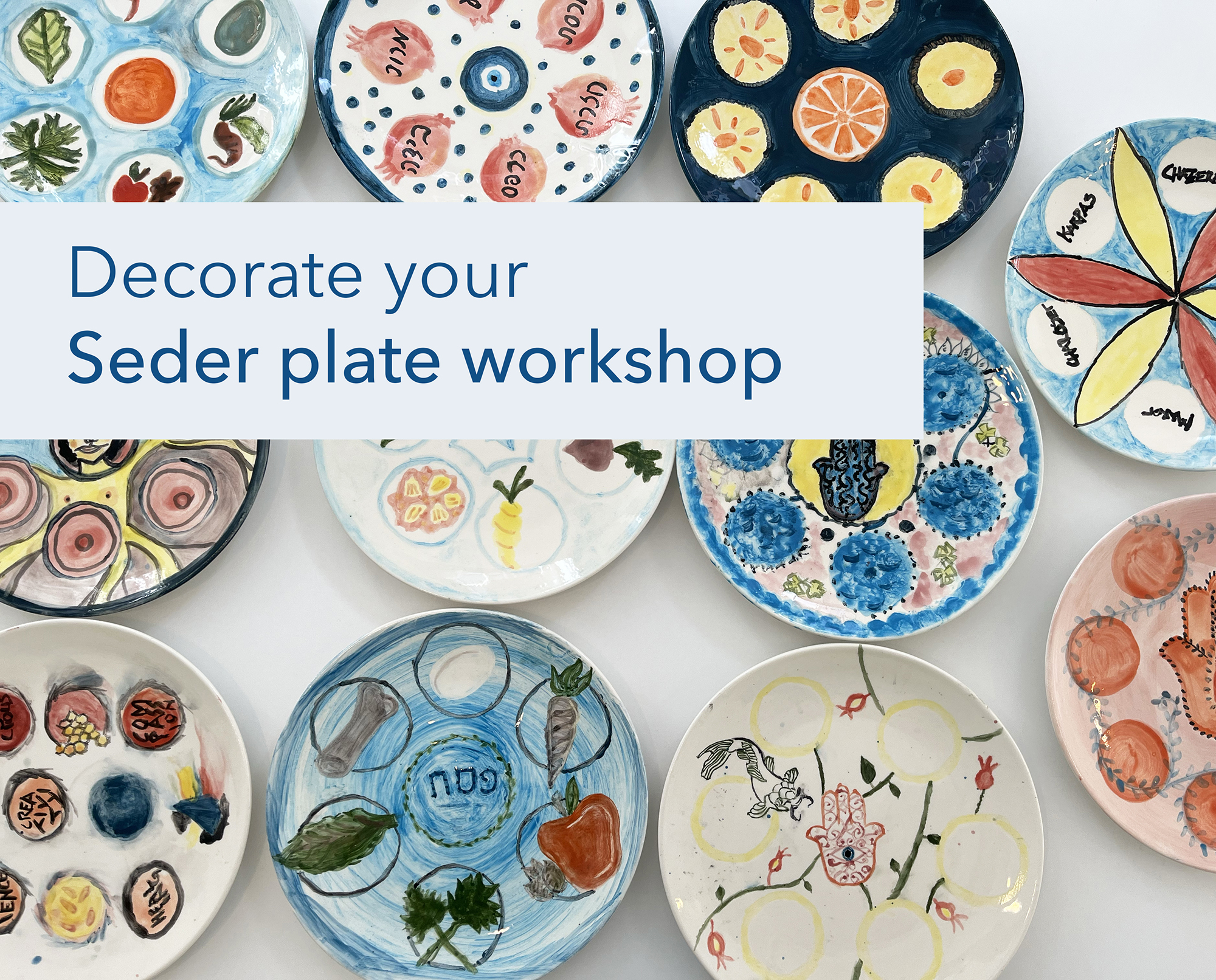Multi-colored hand-painted seder plates